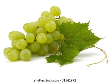 Ripe Grape With Leaf Isolated On White Background