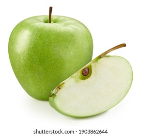Ripe green apple clipping path. Apple fruit isolated on white background with clipping path. Apple macro studio photo