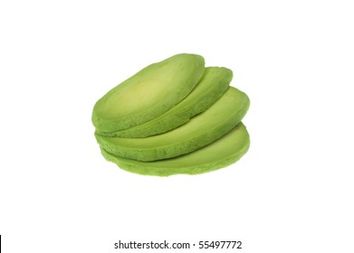 Ripe Green Avocado Slice Over White Isloated