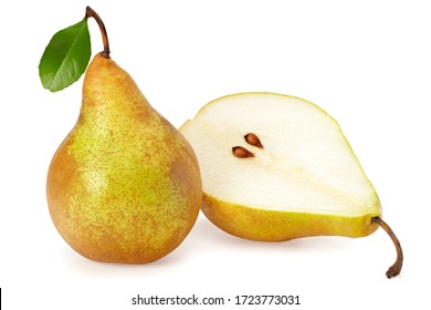 ripe green pear with slices isolated on white background - Shutterstock ID 1723773031