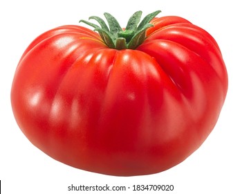 Ripe Heirloom Ribbed Beefsteak Tomato (Solanum Lycopersicum Fruit) Isolated