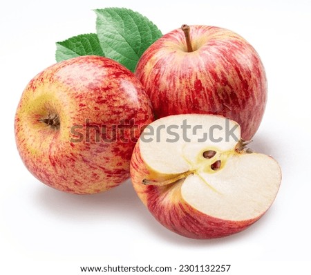 Ripe honeycrisp apples and apple slice isolated on white background.