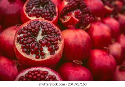 Ripe and juicy Azerbaijani pomegranate close-up. High quality organic products. - Powered by Shutterstock