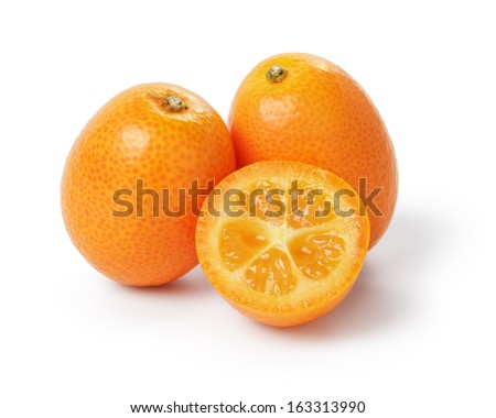 ripe kumquat fruits, isolated on white background