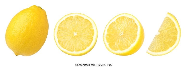 ripe lemon fruit, half and slice lemon isolated, Fresh and Juicy Lemon, transparent png, collection, cut out	 - Shutterstock ID 2255234405