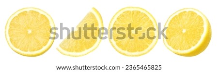 ripe lemon fruit, half and slice lemon isolated on the white background, Fresh and Juicy Lemon, collection, set, cut out	