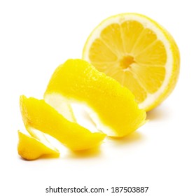 Ripe Lemon Twist Isolated On White 