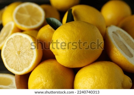 Ripe lemons, close up and selective focus