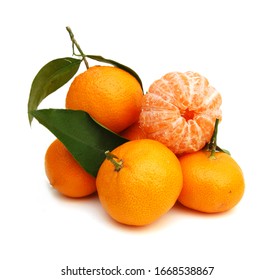 Ripe Mandarin Citrus Isolated Tangerine Mandarine Orange On White Background. 