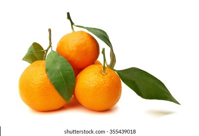 Ripe Mandarin Citrus Isolated Tangerine Mandarine Orange On White Background. 