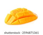 Ripe mango slice and cut in cube on white background