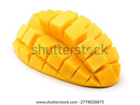 Ripe mango slice isolated on white.