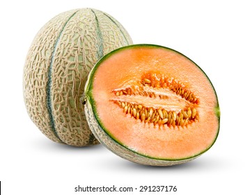 Ripe Melon Cantaloupe slice, isolated on white background.
