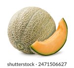 Ripe melon and a piece close-up on a white background. Isolated