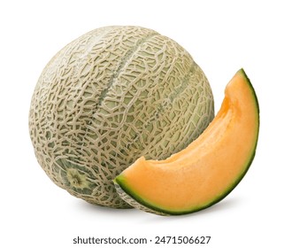 Ripe melon and a piece close-up on a white background. Isolated