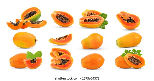  ripe papaya isolated on white background. full depth of field
