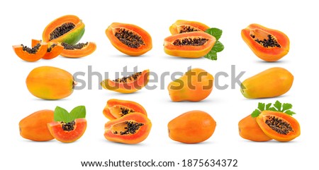  ripe papaya isolated on white background. full depth of field Foto d'archivio © 