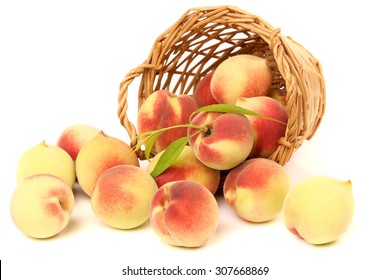 Ripe peach fruit isolated on white background