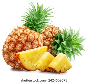 Ripe pineapple  and pineapple slices isolated on white background. File contains clipping path. - Powered by Shutterstock