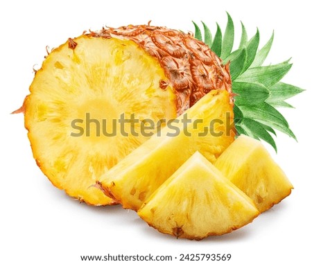 Ripe pineapple  and pineapple slices isolated on white background. File contains clipping path.