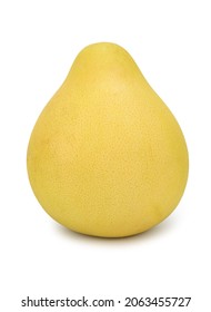 Ripe Pomelo Fruit With Yellow Mottled Skin, Standing Upright. Isolated On White Background.