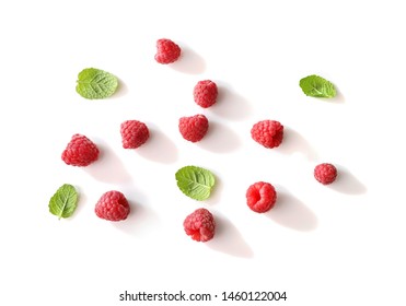 Ripe Rasberries Isolated On White Background. Top View