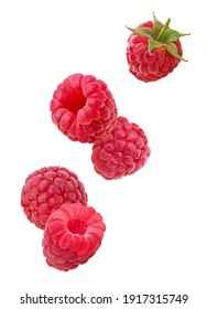 Ripe raspberries flying in the air isolated on white background. Clipping Path. Full depth of field. - Shutterstock ID 1917315749