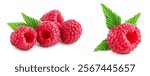 Ripe raspberries with leaf isolated on a white background