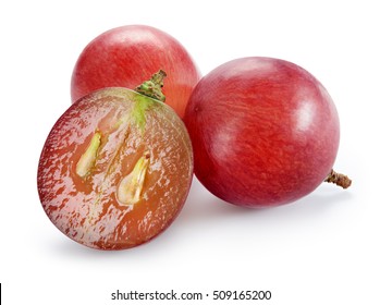 Ripe red grape with cut isolated on white. With clipping path. Full depth of field.