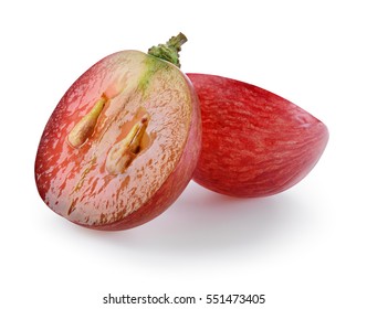 Ripe red grape. Fresh cut berry isolated on white. Full depth of field. With clipping path.