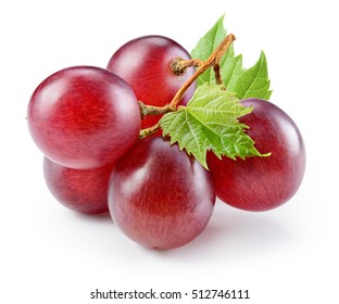 Ripe red grape with leaf isolated on white. With clipping path. Full depth of field.