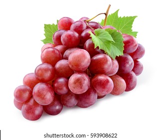 Ripe red grape. Pink bunch with leaves isolated on white. With clipping path. Full depth of field. - Shutterstock ID 593908622
