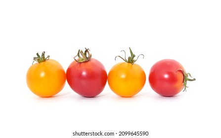 Ripe Red And Orange Tomatoes Isolated On A White Background.