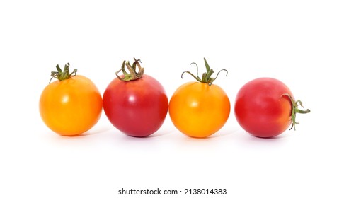 Ripe Red And Orange Tomatoes Isolated On A White Background.