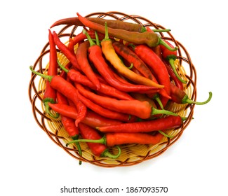 Ripe Red Peppers Basket Isolated On White Background