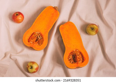 Ripe Sliced Butternut Squash On White Background