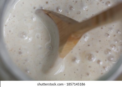 Ripe sourdough for bread . The leaven for bread is active. 100 percent fermentation - Powered by Shutterstock