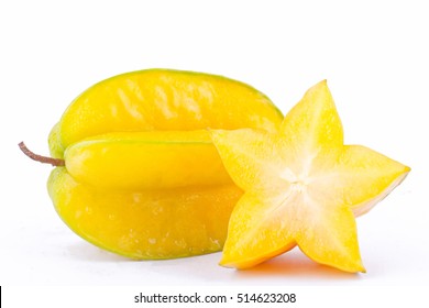  ripe star fruit carambola or star apple ( starfruit ) on white background healthy star fruit food isolated
				