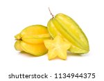 Ripe Star fruit with slice isolated on white background (Averrhoa carambola, star apple, starfruit) 