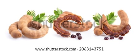 Ripe tamarind with leaf isolated on white background 