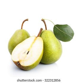 Ripe two and a half green pears over white background - Shutterstock ID 322312856