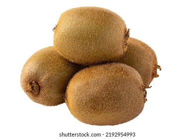 Ripe Whole Kiwi Fruit Isolated Over White Background.