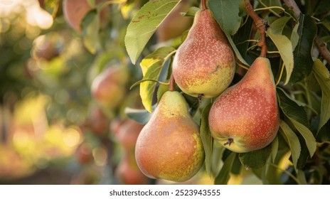 Ripe Williams Rouge Pears on a Tree