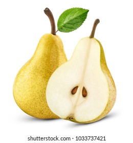 ripe yellow pears isolated on white background - Shutterstock ID 1033737421