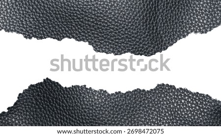 Ripped Black Leather Scrap Frames with Frayed Edges. The Rugged Texture Offers a Strong Visual Aesthetic, Suitable for for Fashion Design, Mockups, Posters and Creative Projects.