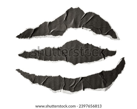 Ripped black paper in animal claw shape on white background with clipping path