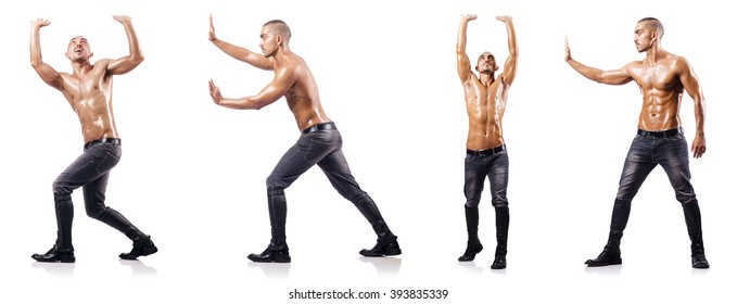 Ripped Man Pushing Away Virtual Obstacle Stock Photo (Edit Now) 393835339