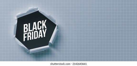 Ripped Paper Hole With Black Friday Text, Graph Paper Sheet With Blank Copy Space