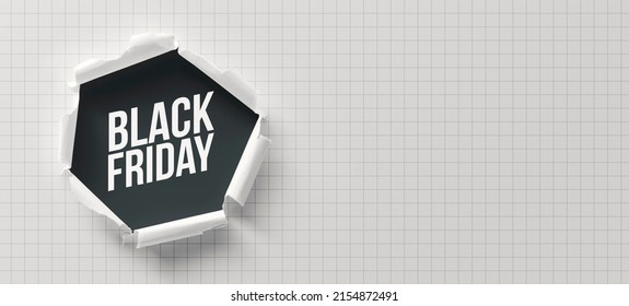 Ripped Paper Hole With Black Friday Text, Graph Paper Sheet With Blank Copy Space