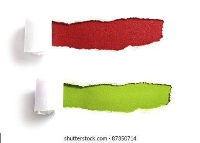 ripped paper with red and green background